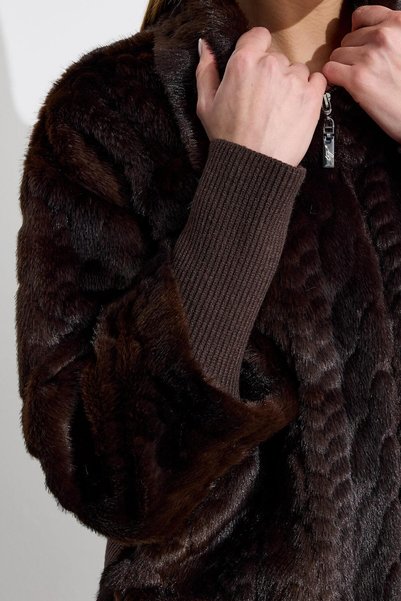 Tığ Triko Knitwear and Hair Braid Combination Coat Brown