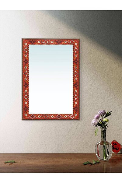 ESLEM Kırmızı Kilim Desenli Baskılı Dekoratif Ayna | Vintage Modern Duvar Ayn...