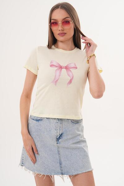 ŞİMAL Tricou de damă cu imprimeu și guler rotund - 260058