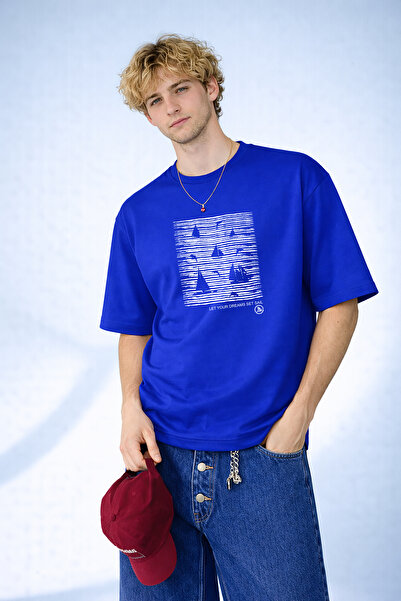 caddekombin Men's Let Your Dreams Set Sail Printed Sailing Patterned Saks Blu...