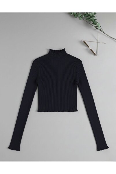 Paraf style Half Turtleneck Ribbed Knit Crop Sweater