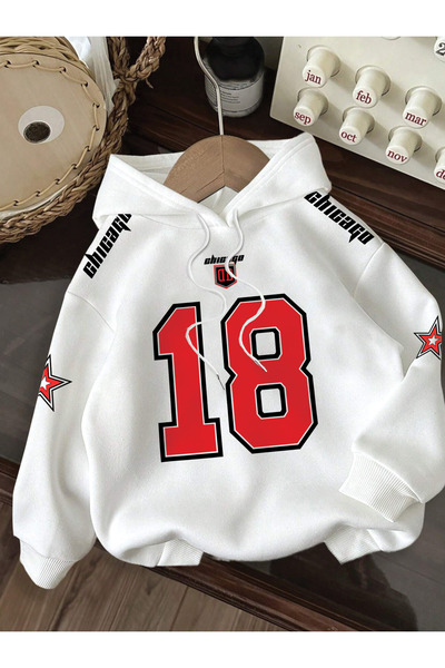 Marco Fresco Unisex Chicago 18 Youth Printed Oversize Hooded Sweatshirt