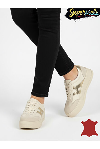 ANGEL BLUE Women's sneakers made of natural leather, with thick soles and laces