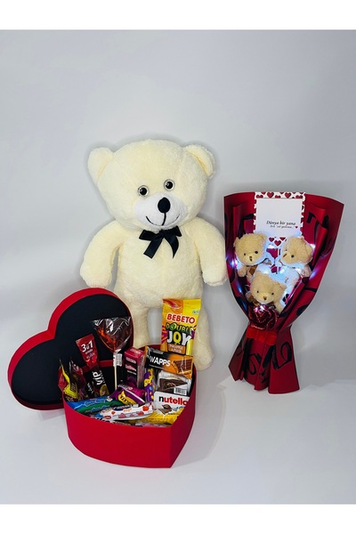 Lion Moon Flowers Sevgililer Günü Hediye Seti 50cm Ayıcık, Ayıcık Buketi, Kal...