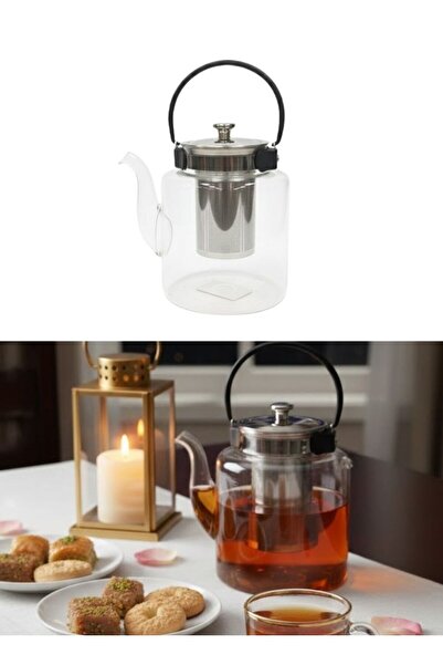 Premium Glass Tea Kettle with Steel Infuser 1 Pc Heat Resistant Teapot 1 L
