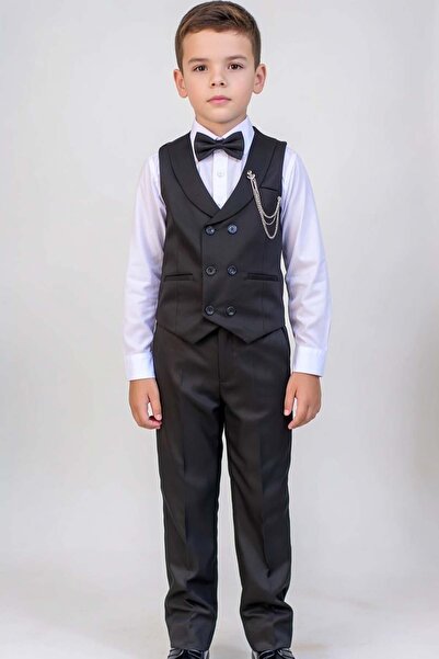 Riccotarz Boy's Shawl Collar and Pocket Detail Cepken Gabardine Shirt with Bo...