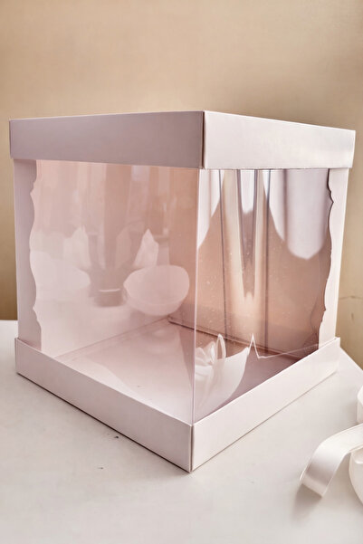 Ege Concept Life Köşe Desenli Asetatlı Pasta Kutusu 25x25x25 - Yüksek Katlı P...