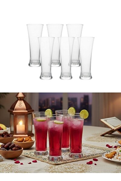 Premium Tall Drinking Glass Set of 6 pcs Clear Glassware for Cold Beverages