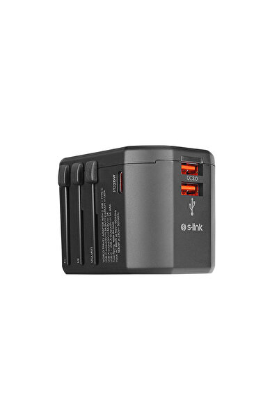 S-LINK Universal 2*USB 2.4A PD 20W Yedek Akım Sigortalı 100-240V Çevirici Ada...