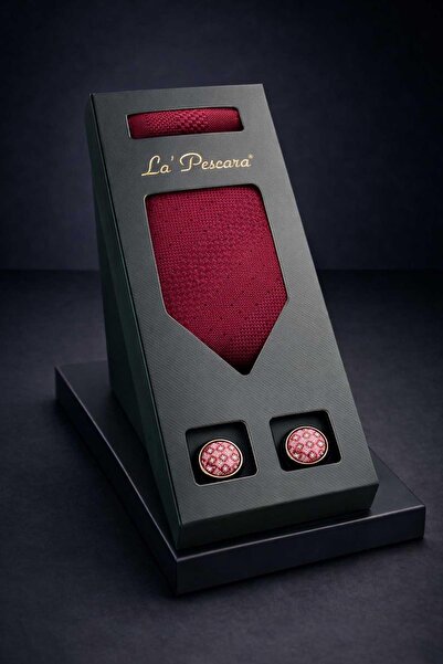 Kravatkolik Classic Tie and Cufflink Set with Claret Red Handkerchief Men's G...