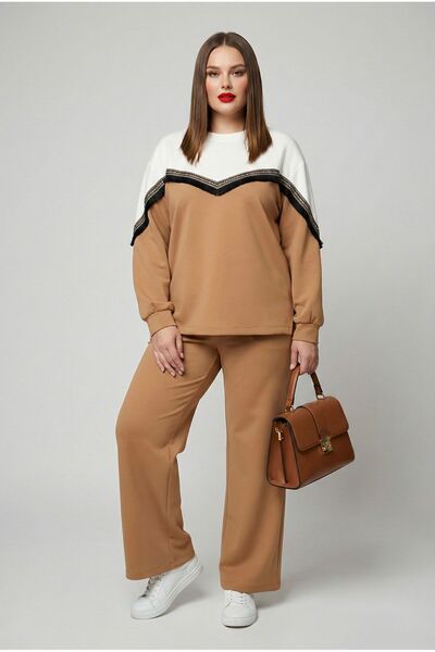 Koza Butik Women's Plus Size Long Sleeve Tassel Detailed Modal Fabric Tracksu...