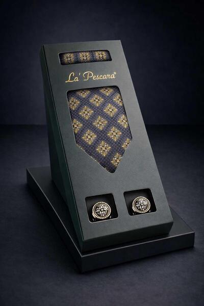 Kravatkolik Gray Handkerchief Classic Tie Cufflink Men's Gift Set Os621