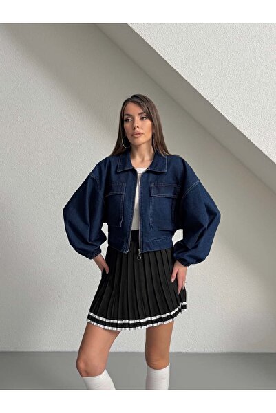 mydukkan.co جاكيت دينيم بأكمام بالونية وجيب أمامي