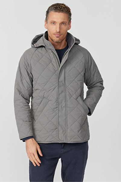 PAULMARK Men's Hooded Quilted Patterned Coat