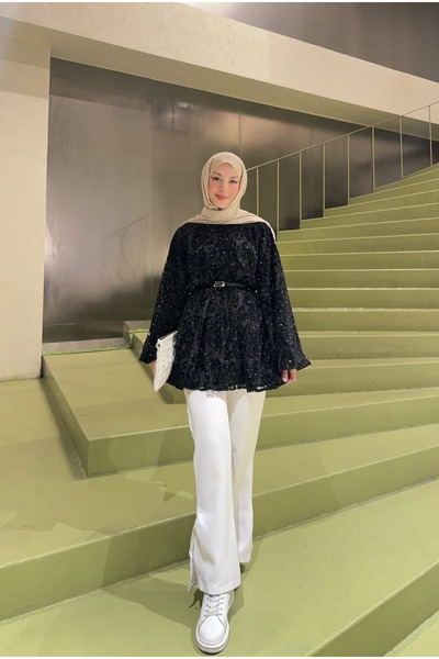 ZARERA TAŞLI TÜL FLOK BLUZ