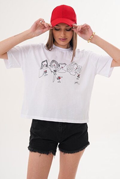 ŞİMAL Tricou oversize cu imprimeu și guler rotund pentru femei - 260147