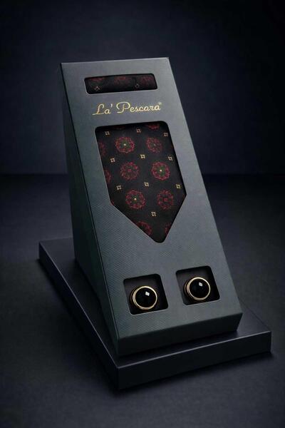 Kravatkolik Black Handkerchief Classic Tie Cufflink Men's Gift Set Os595