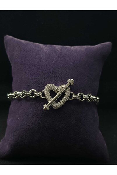 sarıyer silver Heart Love Themed Women's Steel Bracelet with Stones for Lover...