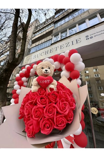 Buchetezie Buchet Cadou Femei Buchet Red Romance cu Trandafiri de Săpun