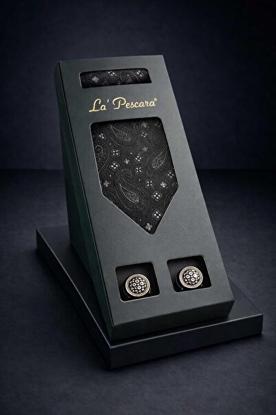 Kravatkolik Black Handkerchief Classic Tie Cufflink Men's Gift Set Os620