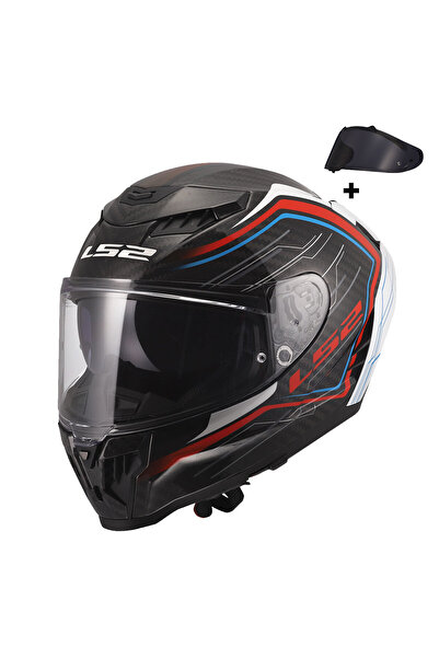LS2 DRAGON KARBON SUBIC BEYAZ-MAVİ-KIRMIZI KASK