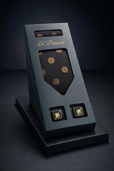 Kravatkolik Black Handkerchief Classic Tie Cufflinks Men's Gift Set Os592