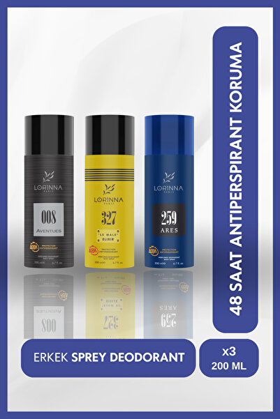 Lorinna Paris Erkek Deodorant Set 3x200 Ml (Aventues - Le Male Elixir - Ares)