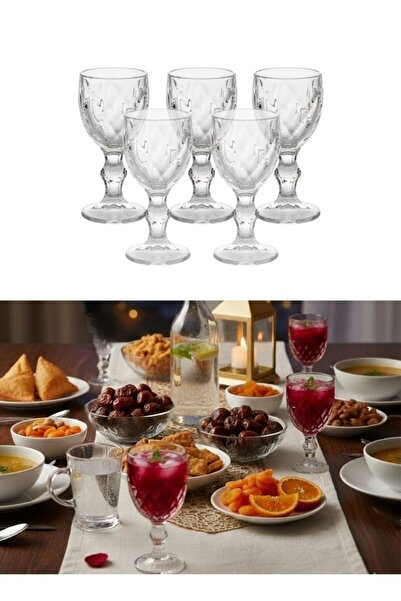 Premium Clear Glass Goblet Set of 5 pcs Elegant Stem Glasses for Drinks