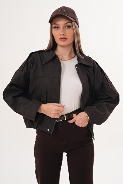 ŞİMAL Women's Epaulet Bomber Denim Jacket - 260182