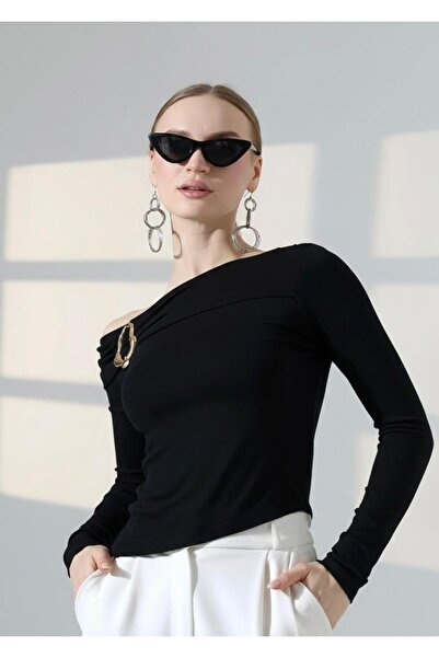 ESKFashion Madonna Yaka Gold Aksesuarlı Sandy Bluz