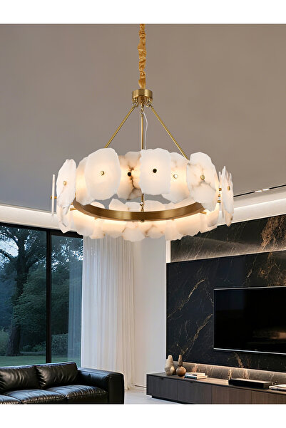 Apliqa Harlow 80'lık Gold Mermer Taşlı Traverten Model Ledli Avize