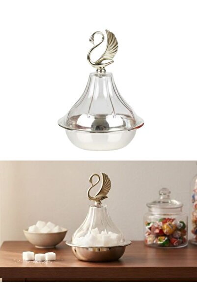 Premium Swan Handle Glass Sugar Bowl with Lid 1 Pc Elegant Storage Bowl