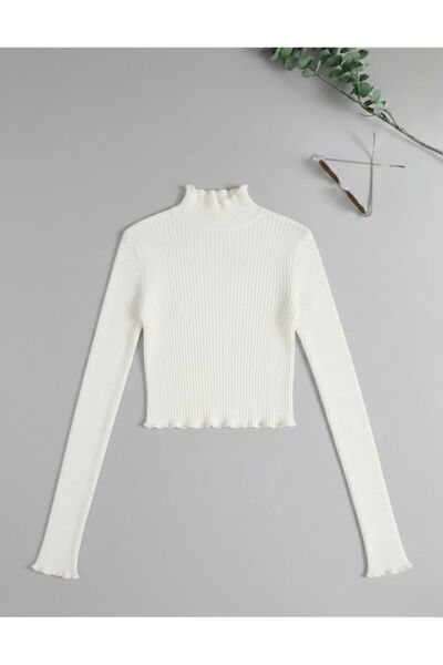 Paraf style Half Turtleneck Ribbed Knit Crop Sweater