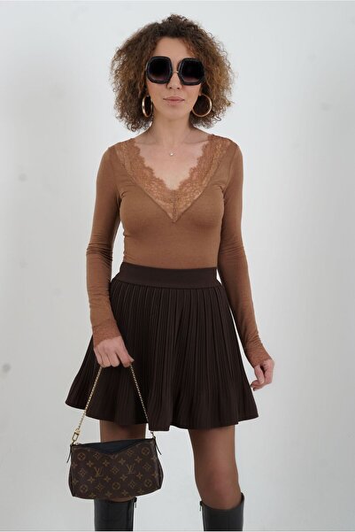 Zelish My Sister Dark Mink Lace Cashmere Blouse