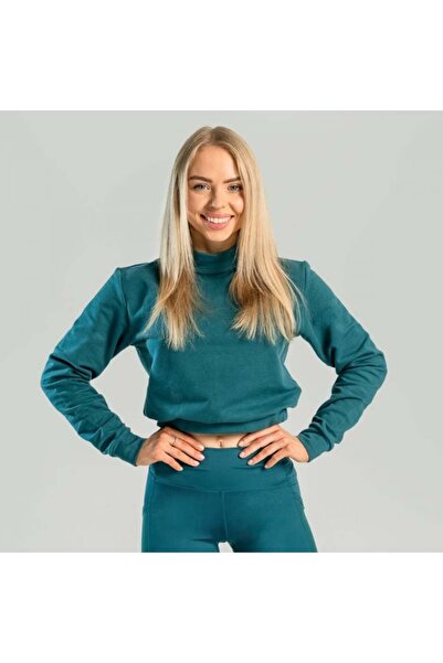 GymBeam Pulover Essential cu guler înalt pentru femei, culoare turcoaz închis...