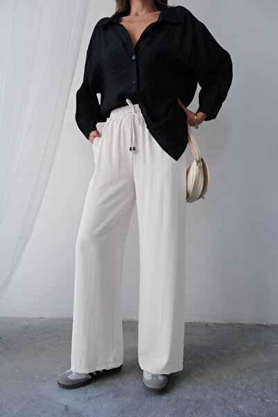 Hatun Atila Pantaloni Palazzo cu croială lejeră și șnururi, cu picior larg 43...