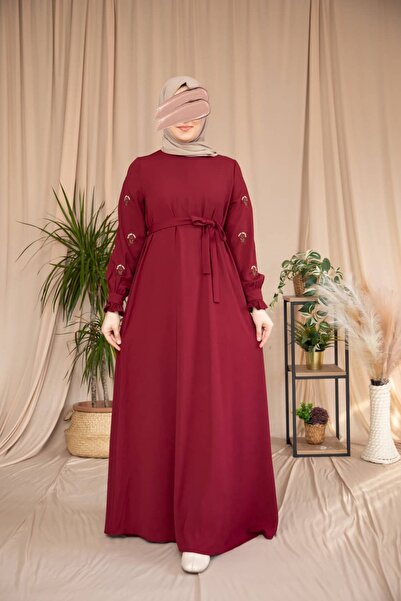 Nissra Ankanoor Belted Waist Embroidered Detail Honeycomb Dress Anka265135