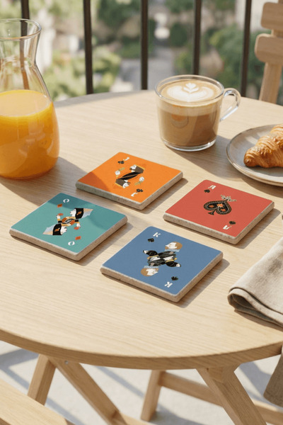 Baumatelier مجموعة من 4 قواعد أكواب من الحجر الطبيعي الترافرتين بتصميم أوراق ...