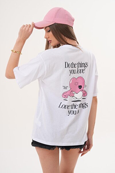 ŞİMAL Women's Crew Neck Oversize T-Shirt with Back Print Detail - 260151