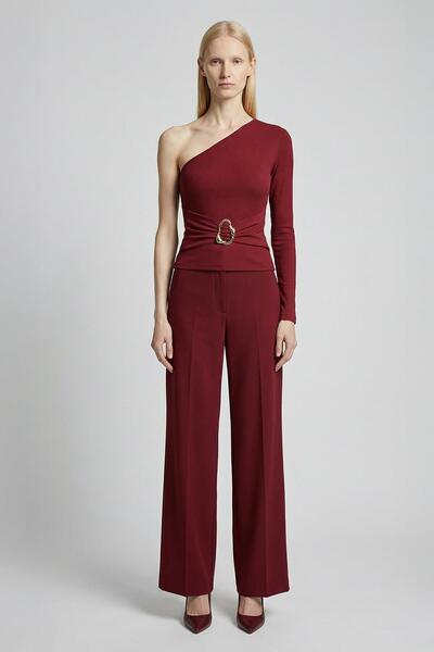 Rays 8261A Single Sleeve Buckle Blouse Burgundy