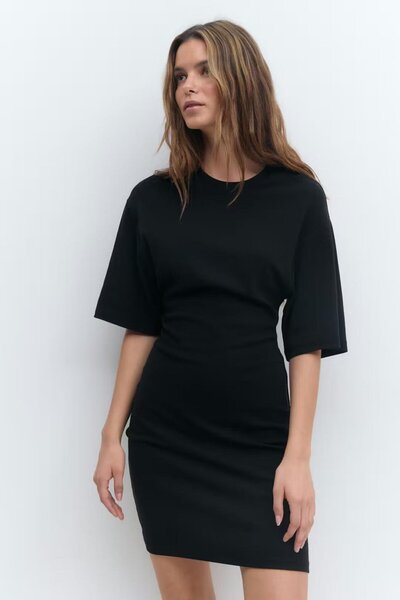Madmext Black Crew Neck Half Sleeve Women's T-Shirt Dress Mg2656