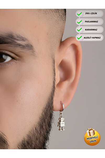 Piercing Market Steel & Silver Unisex Steel Hoop Dangle Earrings, Does Not Ru...