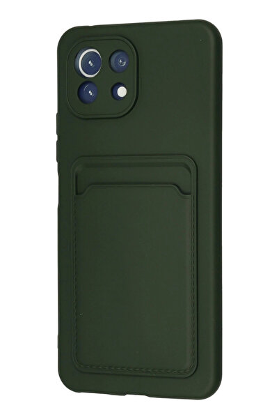 Slaw Benty حافظة Newface Xiaomi Mi 11 من السيليكون مع بطاقة عمل كلفن - أخضر داكن