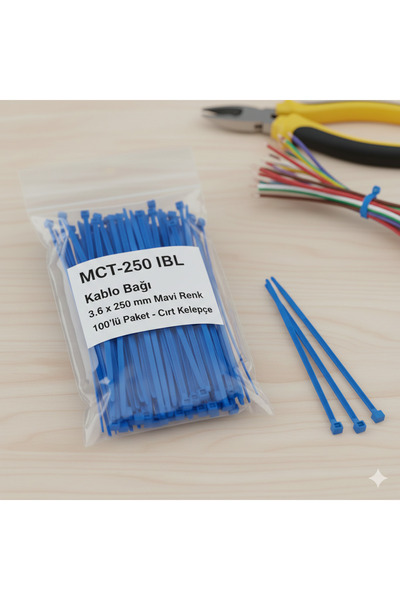 MUYATECH MCT-250 IBL Kablo Bağı 3.6 x 250 mm Mavi Renk 100’lü Paket - Cırt Ke...