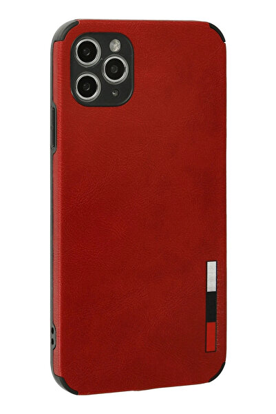 HSN collectione نيوفيس حافظة آيفون 11 برو ماكس حلقة جلد سيليكون - أحمر