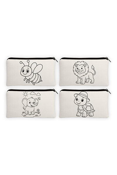 Hayali Şeyler Hayvanlar Kalemlik Boyama Çantası 4'lü Set, Etkinlik,Boyama