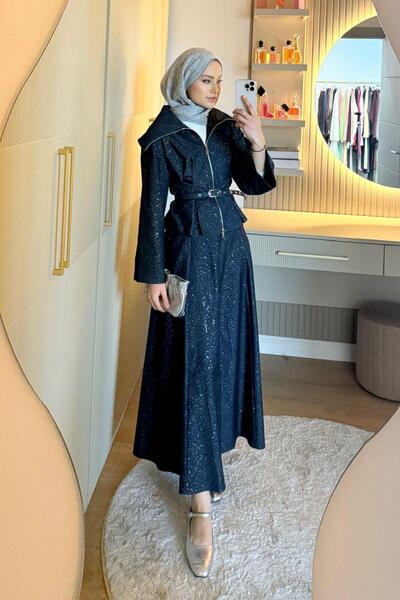 Hazamoda Işıltı Denim Suit Blue