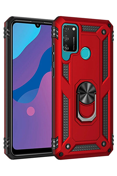 Nyx Giyim غطاء حماية سيليكون لهاتف هواوي Y6P من نيو فيس مع حلقة صوفيا - أحمر