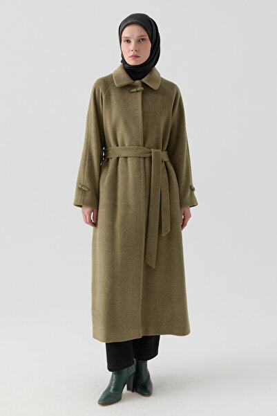 Tuğba Çoban Düğme Detaylı Manto - Haki