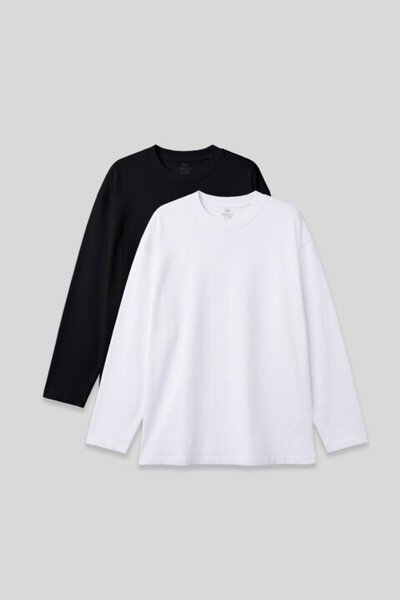 TOMMY LIFE Basic O-Neck Large Size 2-Pack Black - White Men's T-Shirt - 88107